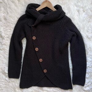 Black Knit Pullover Cowl Neck Sweater